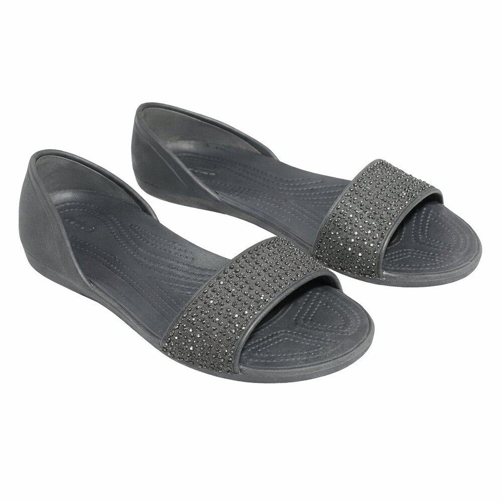 CROCS Rhinestone Open-Toe Slip-On Flat Shoes Size W11